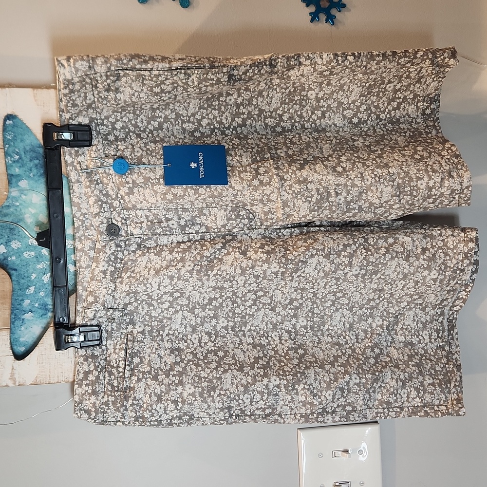 NWT Toscano Men's sz 38 100% Linen Floral Shorts w/pockets